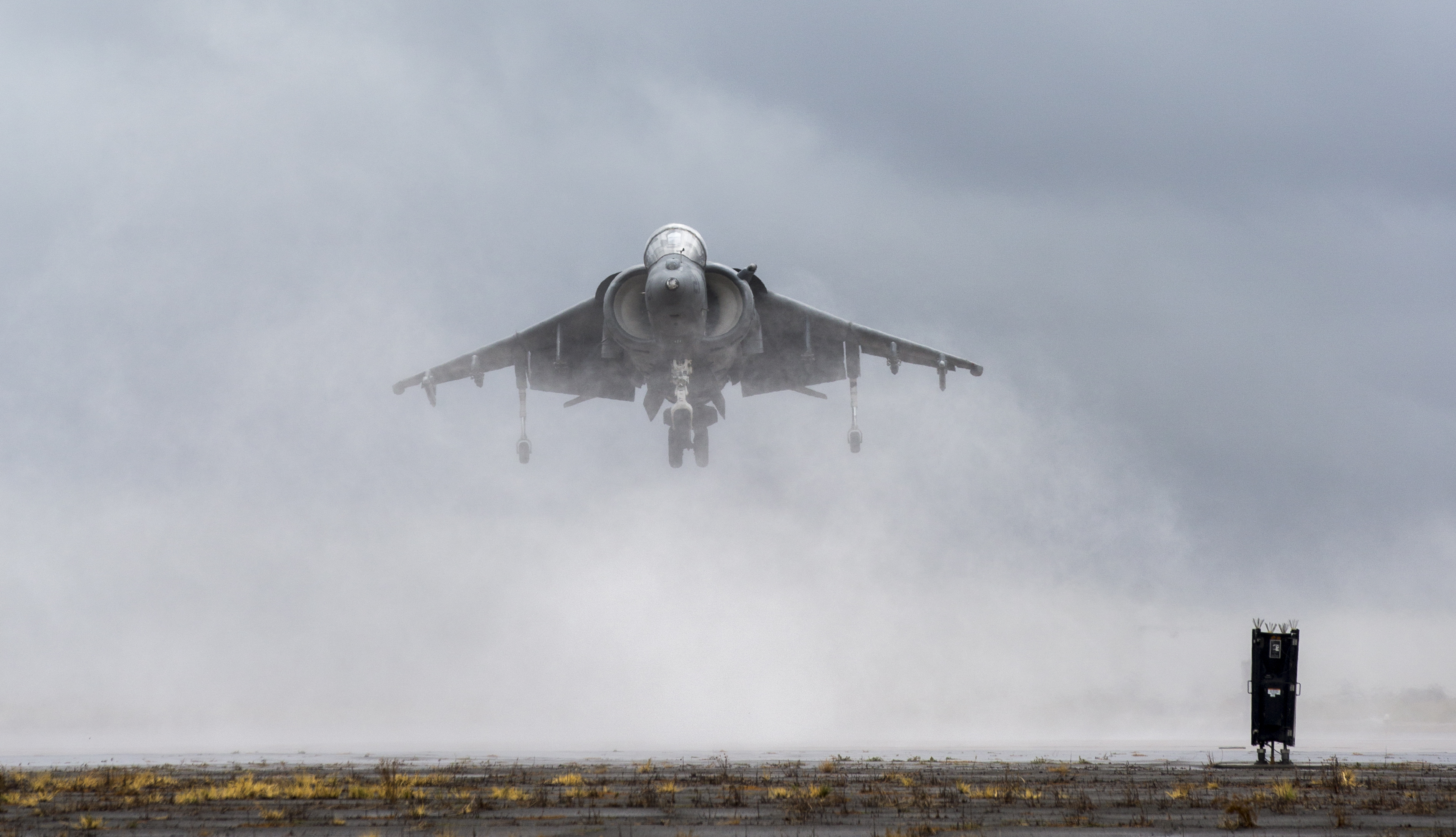 An AV-8B Harrier hovers during the Marine Corps Community Services sponsored 2015 Air Show aboard Marine Corps Air Station Miramar, San Diego, Calif., Oct. 4, 2015. The air show showcases civilian performances and the aerial prowess of the armed forces but also, their appreciation of the civilian community’s support and dedication to the troops. 